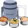 FOODNFOOD Carry3 Insulated Hot and Cold with Lock Lifter Stainless Steel 3 Containers Lunch Box  (1050 ml, Thermoware)