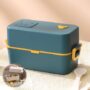 KiddiBox Double Layer Bento Lunch Box with Spoon & Fork, For School,Office,Travel Blue 3 Containers Lunch Box  (950 ml, Thermoware)