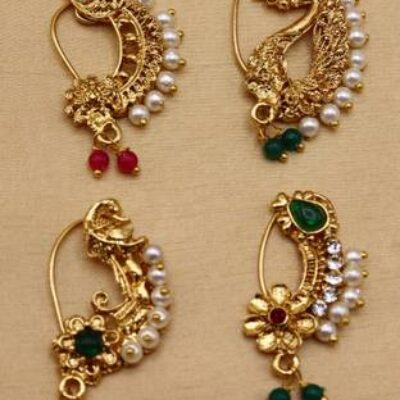 Vivanta Cubic Zirconia, Pearl Gold-plated Plated Alloy, Zinc Nose Stud  (Pack of 4)